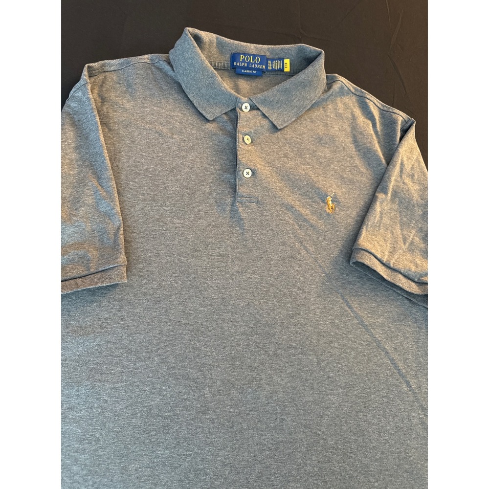 Polo Ralph Lauren‎ Mens XL Classic Fit Jersey Polo Shirt Grey Short Sleeve Pony